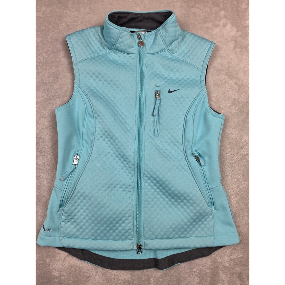 Vintage Nike Vest Womens M Fit S Teal Blue Nike Fit Therma Quilted Full‎ Zip Y2K
